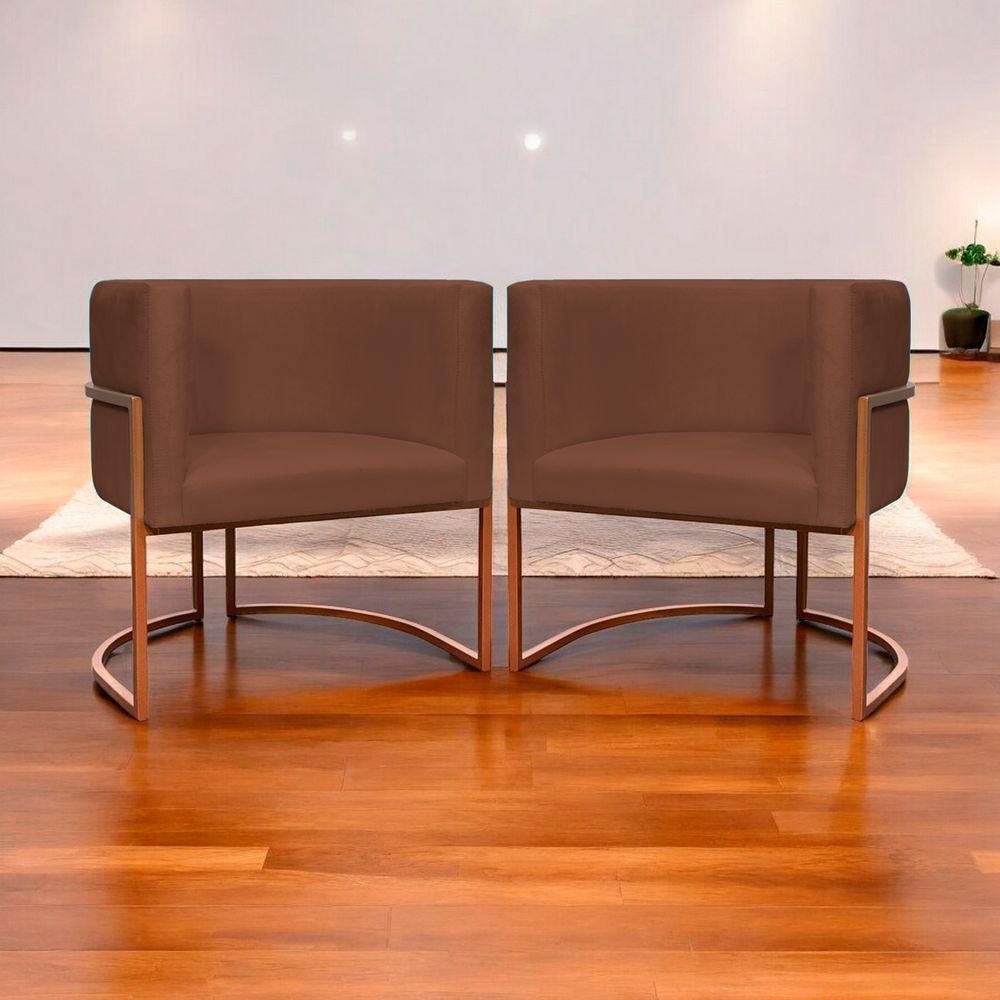 Kit 2 Poltronas Para Sala De Recepção Luna Suede Cores Base De Ferro Bronze - Terracota, Suede - 8
