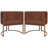 Kit 2 Poltronas Para Sala De Recepção Luna Suede Cores Base De Ferro Bronze - Terracota, Suede - 1