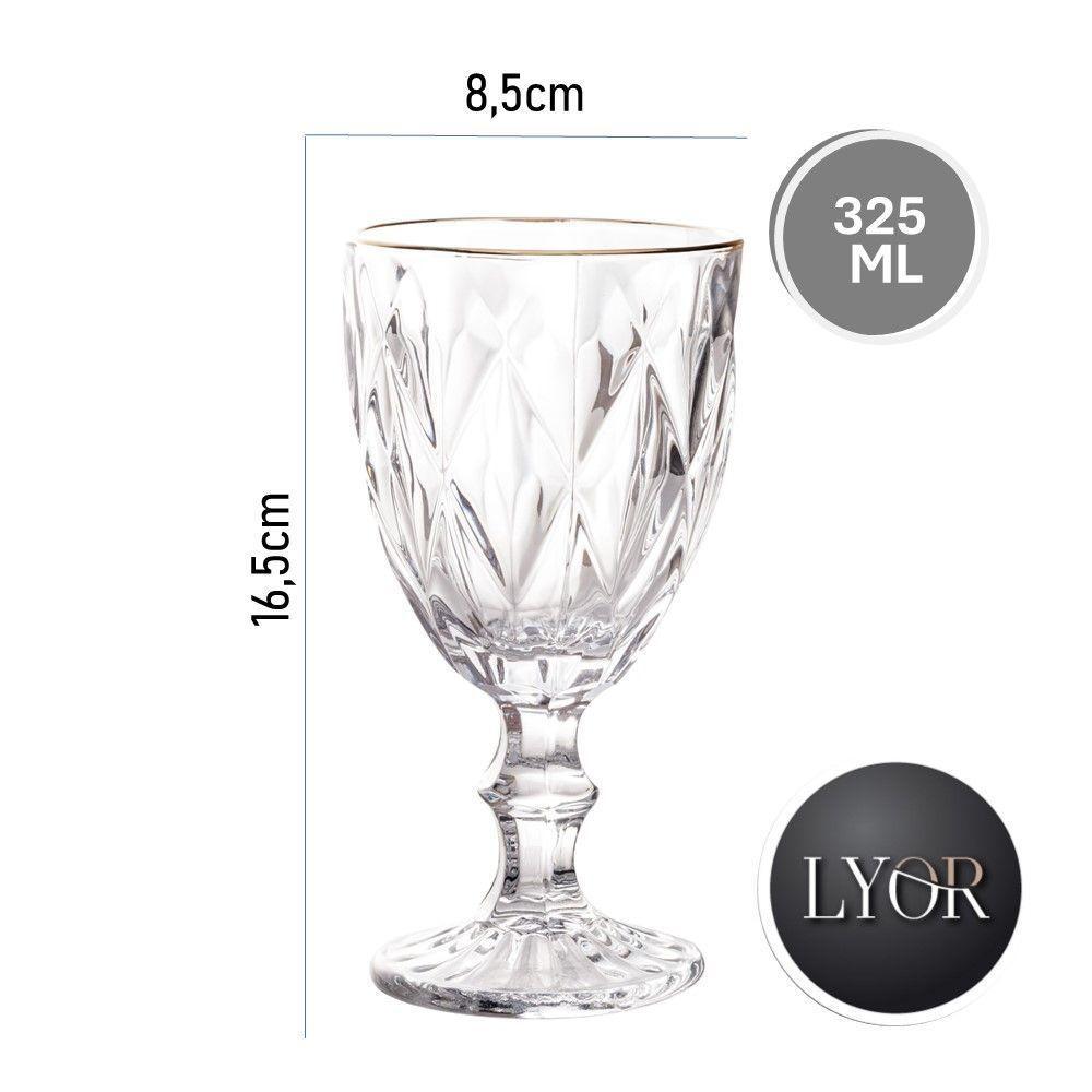 Jogo Jarra 1l Diamond Com 6 Taças De Vidro 325ml Fio De Ouro Borda Dourada água Suco Lyor - 3