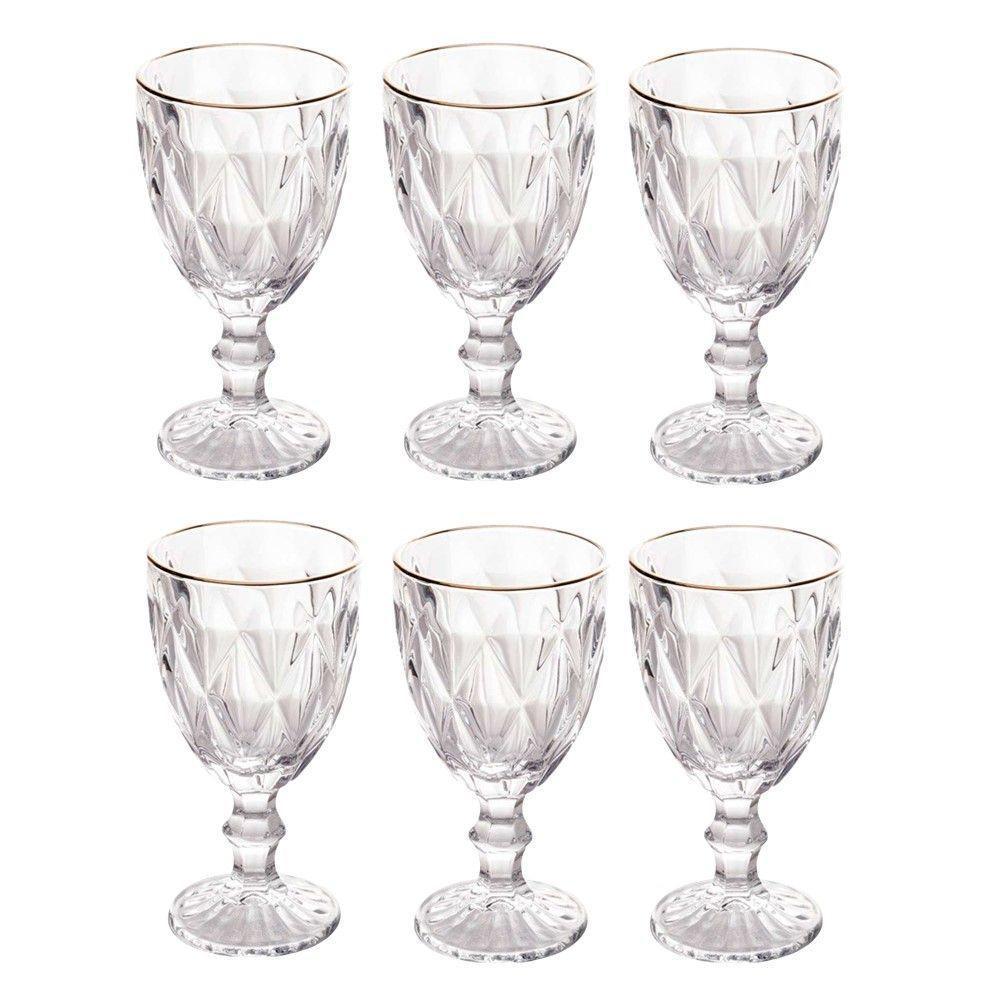 Jogo Jarra 1l Diamond Com 6 Taças De Vidro 325ml Fio De Ouro Borda Dourada água Suco Lyor - 9