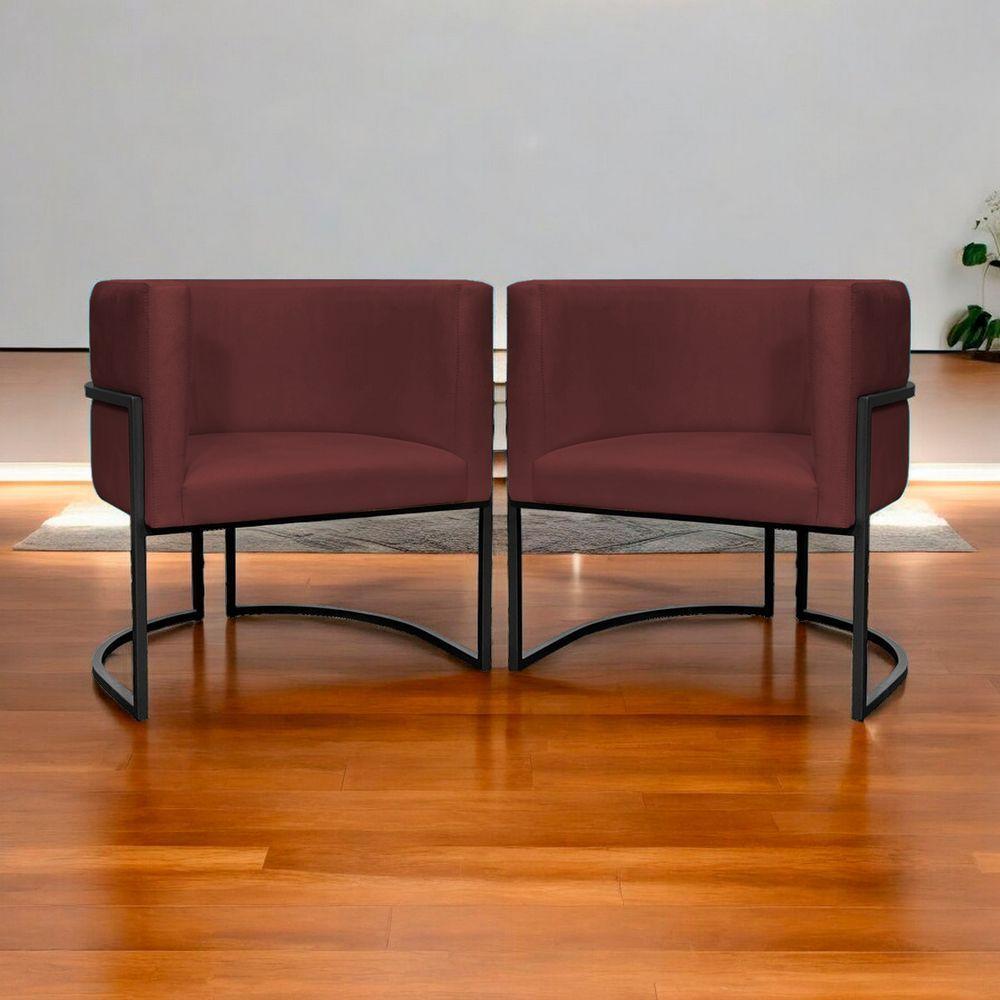 Kit 2 Poltronas Luna Suede Cores Base De Ferro Preta - Bordô, Suede - 8