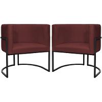 Kit 2 Poltronas Luna Suede Cores Base De Ferro Preta - Bordô, Suede - 1