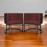 Kit 2 Poltronas Luna Suede Cores Base De Ferro Preta - Bordô, Suede - 8