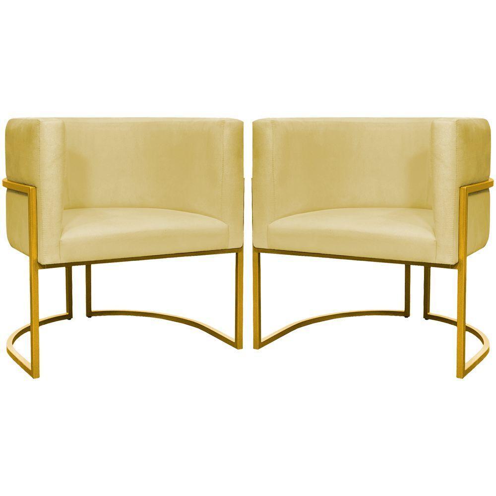 Kit 2 Poltronas Cadeira Para Sala De Luna Suede Cores Base Dourada - Amarelo, Suede - 1