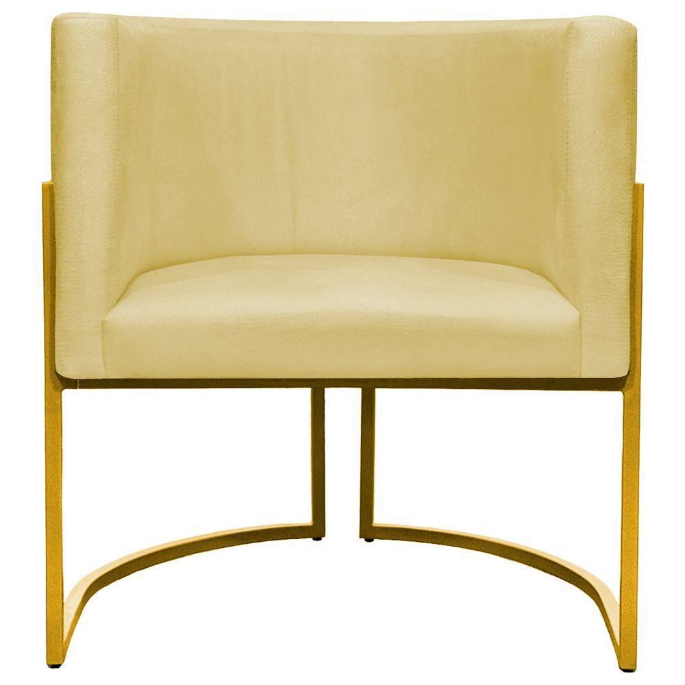 Kit 2 Poltronas Cadeira Para Sala De Luna Suede Cores Base Dourada - Amarelo, Suede - 7