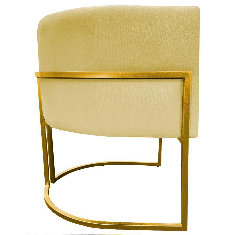 Kit 2 Poltronas Cadeira Para Sala De Luna Suede Cores Base Dourada - Amarelo, Suede - 9