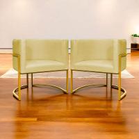 Kit 2 Poltronas Cadeira Para Sala De Luna Suede Cores Base Dourada - Amarelo, Suede - 8