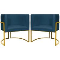 Kit 2 Poltronas Cadeira Para Sala De Luna Suede Cores Base Dourada - Azul-marinho, Suede - 1