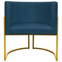 Kit 2 Poltronas Cadeira Para Sala De Luna Suede Cores Base Dourada - Azul-marinho, Suede - 7