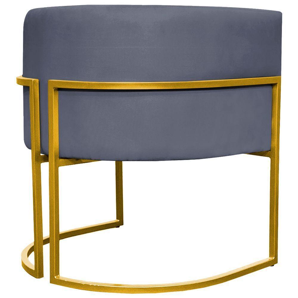 Kit 2 Poltronas Cadeira Para Sala De Luna Suede Cores Base Dourada - Cinza, Suede - 7