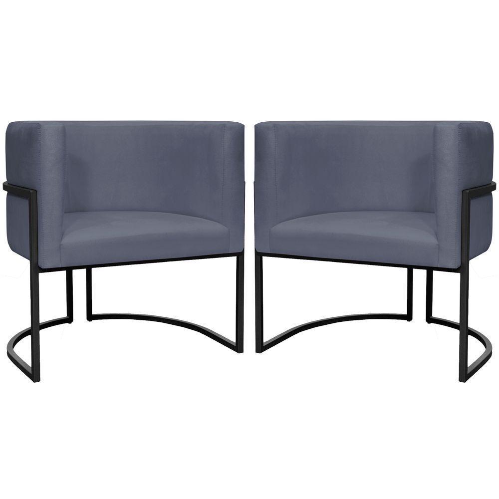 Kit 2 Poltronas Luna Suede Cores Base De Ferro Preta - Cinza, Suede - 1