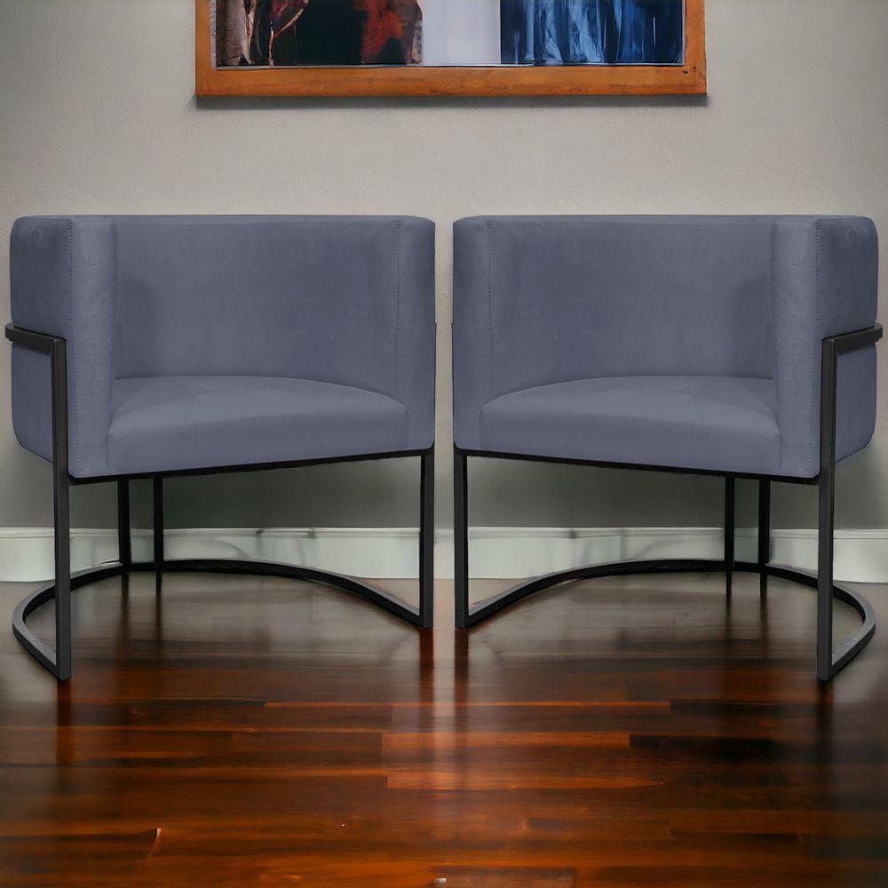 Kit 2 Poltronas Luna Suede Cores Base De Ferro Preta - Cinza, Suede - 6