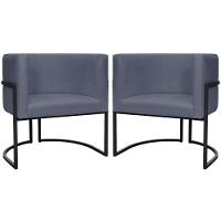 Kit 2 Poltronas Luna Suede Cores Base De Ferro Preta - Cinza, Suede - 1