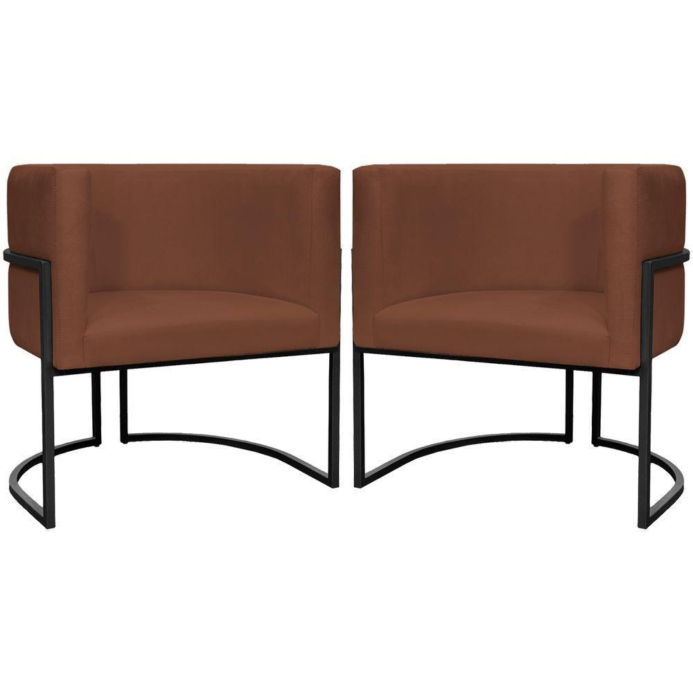 Kit 2 Poltronas Luna Suede Cores Base De Ferro Preta - Terracota, Suede - 1