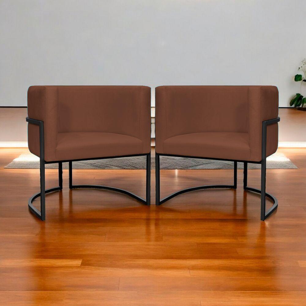 Kit 2 Poltronas Luna Suede Cores Base De Ferro Preta - Terracota, Suede - 7