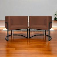 Kit 2 Poltronas Luna Suede Cores Base De Ferro Preta - Terracota, Suede - 7