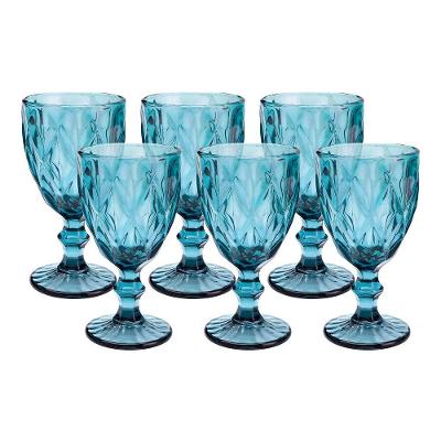 Jogo 6 Taças De Vidro Diamond Diamante Azul 300ml água Class Home