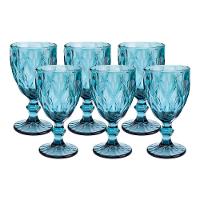 Jogo 6 Taças De Vidro Diamond Diamante Azul 300ml água Class Home - 1
