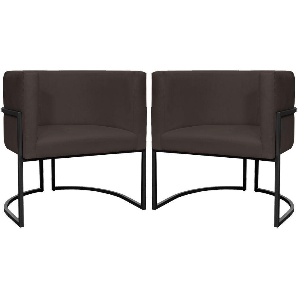 Kit 2 Poltronas Luna Suede Cores Base De Ferro Preta - Marrom, Suede - 1