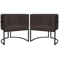Kit 2 Poltronas Luna Suede Cores Base De Ferro Preta - Marrom, Suede - 1