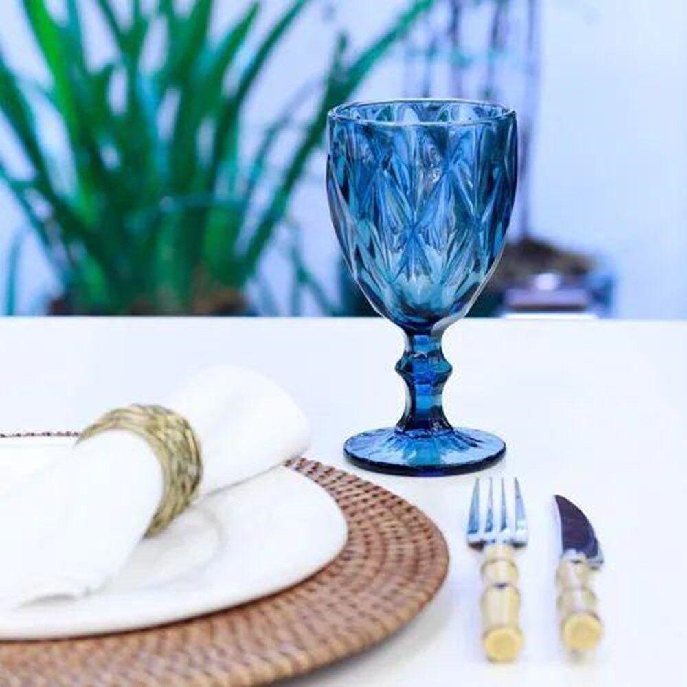 Jogo 12 Taças De Vidro Diamond Diamante Azul 300ml água Class Home - 4