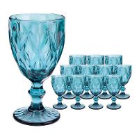 Jogo 12 Taças De Vidro Diamond Diamante Azul 300ml água Class Home - 1