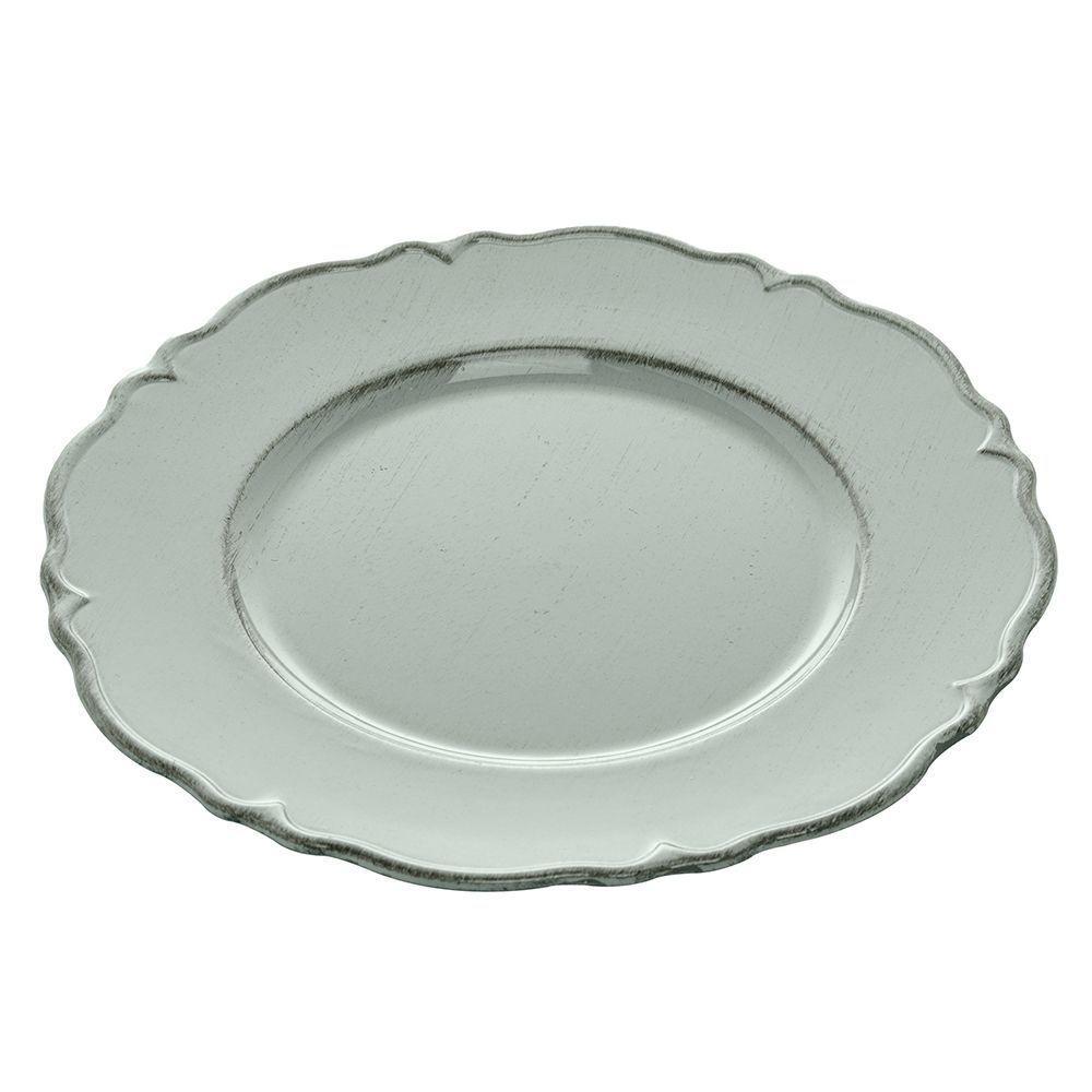 Jogo 6 Sousplat Redondo Patinado Plástico Moon Verde Entradas Sobremesa 25cm Lyor - 2