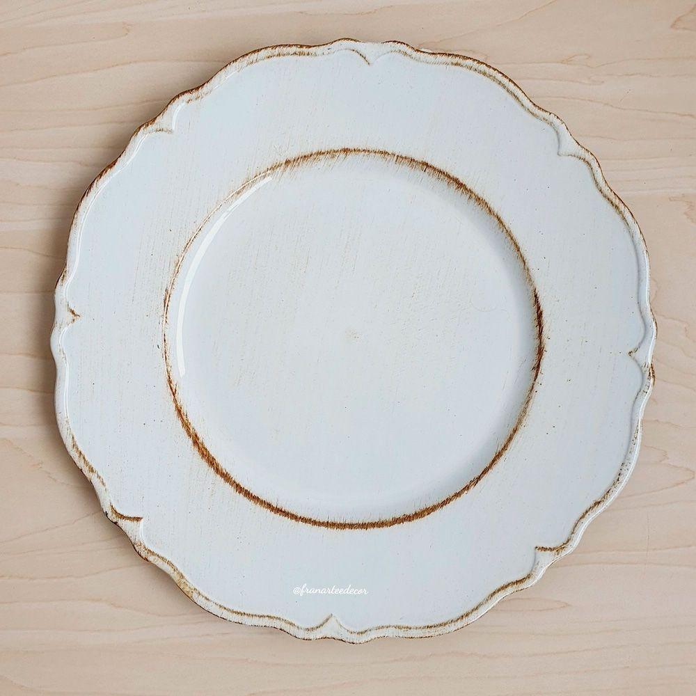 Jogo 4 Sousplat Redondo Patinado Plástico Moon Branco Lyor 33cm - 3