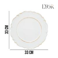 Jogo 4 Sousplat Redondo Patinado Plástico Moon Branco Lyor 33cm - 5
