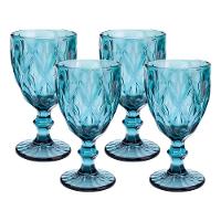 Jogo 4 Taças De Vidro Diamond Diamante Azul 300ml água Class Home - 1