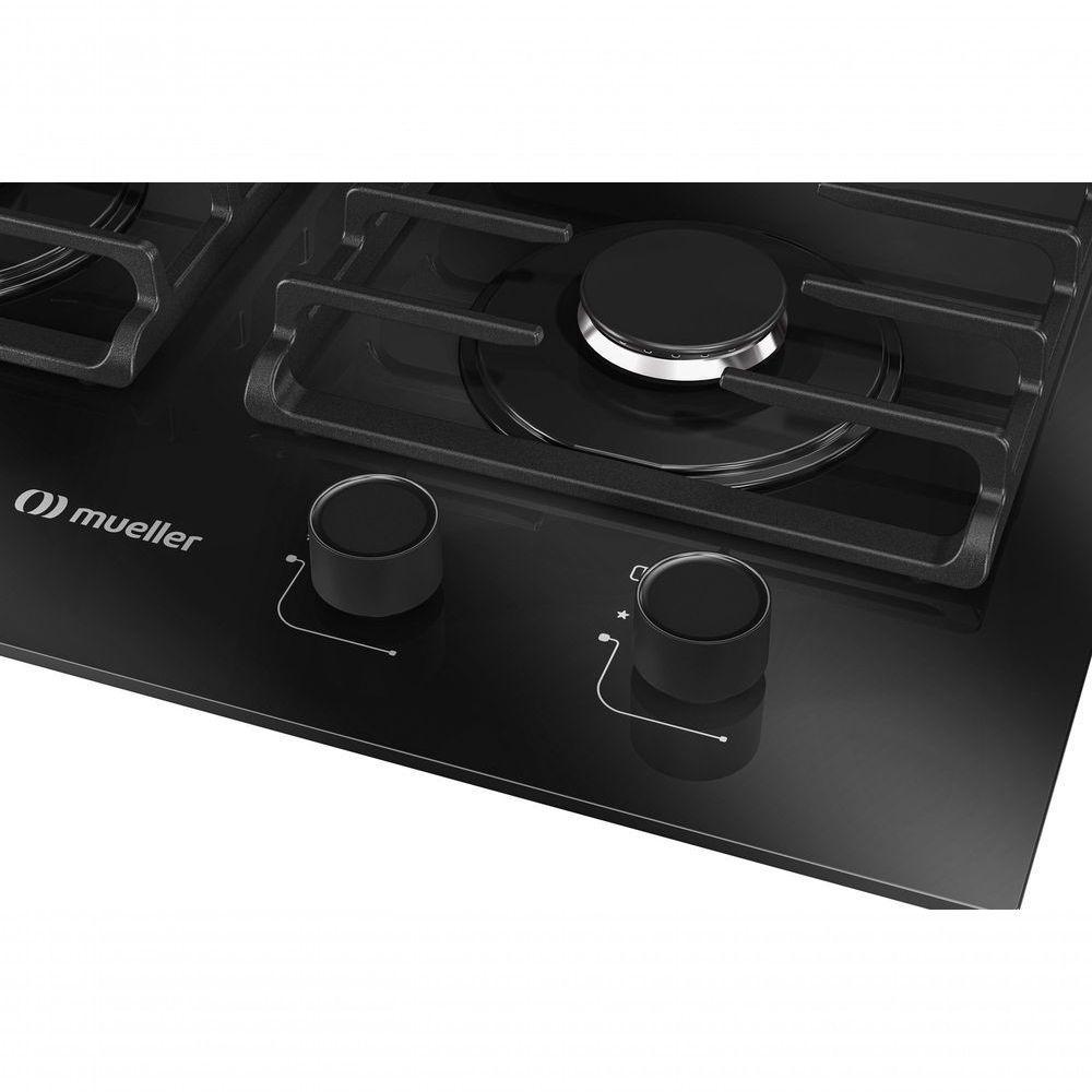 Fogão Cooktop 4 Bocas MCG4bm Grade Dupla Mesa De Vidro Mueller Preto Bivolt - 4