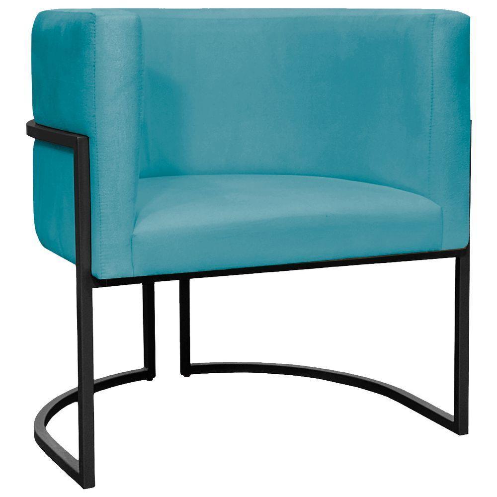 Kit 2 Poltronas Luna Suede Cores Base De Ferro Preta - Azul-turquesa, Suede - 6