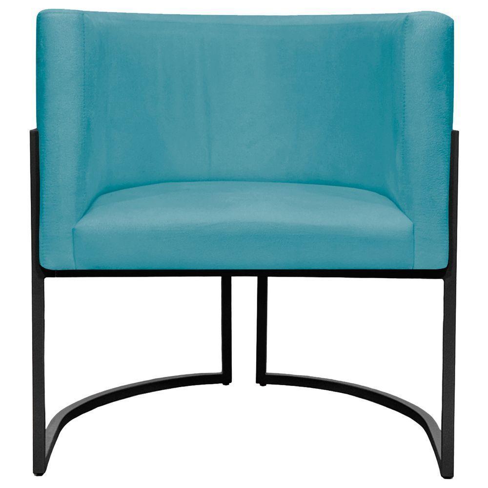 Kit 2 Poltronas Luna Suede Cores Base De Ferro Preta - Azul-turquesa, Suede - 7