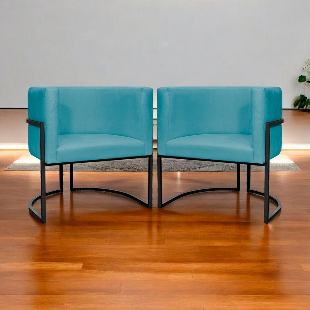 Kit 2 Poltronas Luna Suede Cores Base De Ferro Preta - Azul-turquesa, Suede - 8