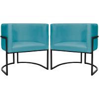 Kit 2 Poltronas Luna Suede Cores Base De Ferro Preta - Azul-turquesa, Suede - 1