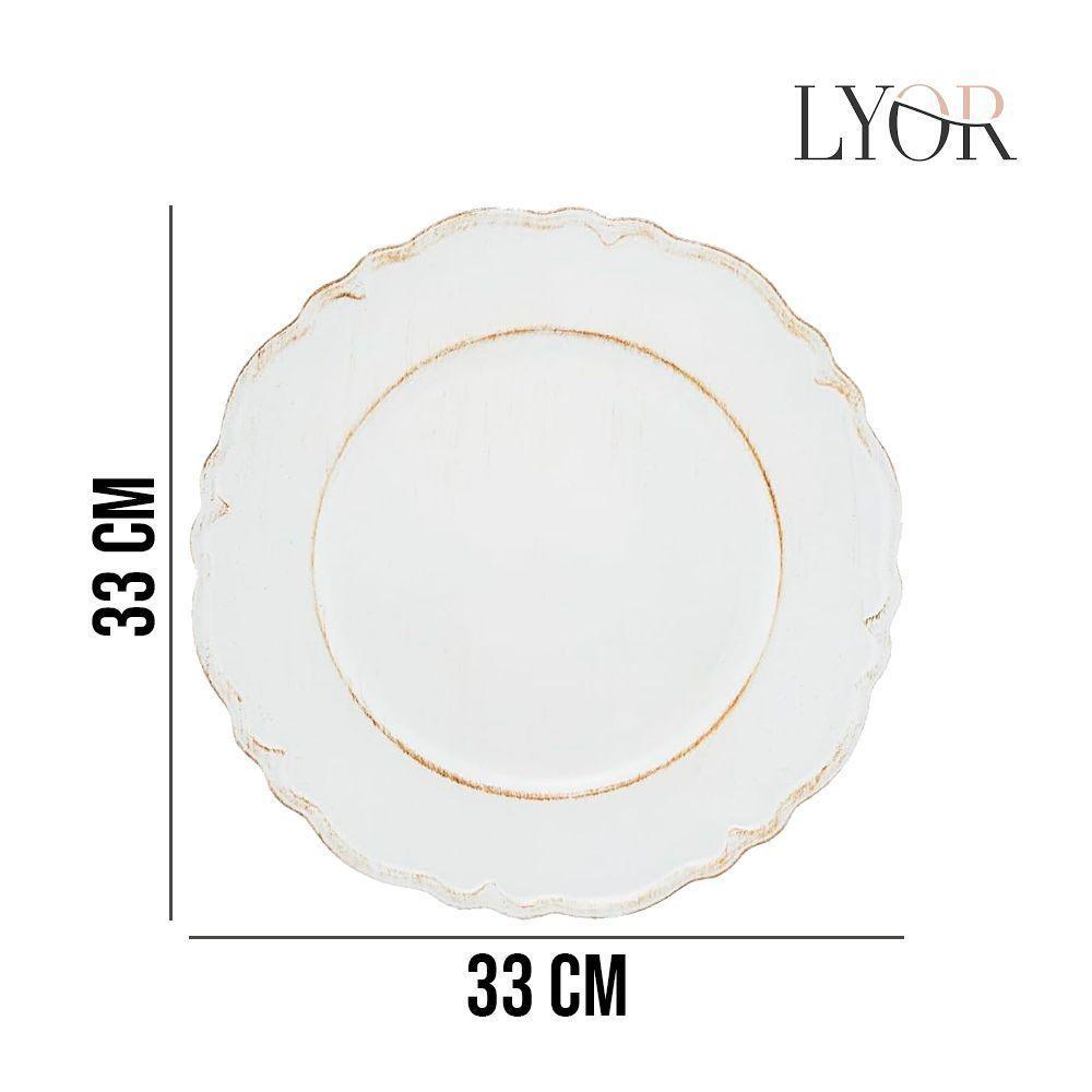 Jogo 8 Sousplat Redondo Patinado Plástico Moon Branco Lyor 33cm - 5