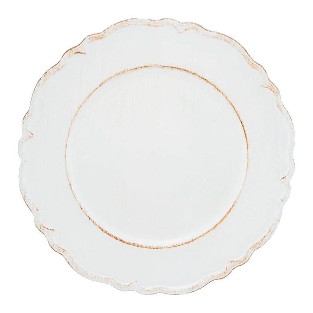 Jogo 8 Sousplat Redondo Patinado Plástico Moon Branco Lyor 33cm - 6