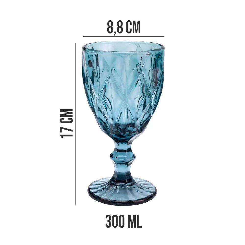 Jogo 8 Taças De Vidro Diamond Diamante Azul 300ml água Class Home - 3