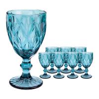 Jogo 8 Taças De Vidro Diamond Diamante Azul 300ml água Class Home - 1