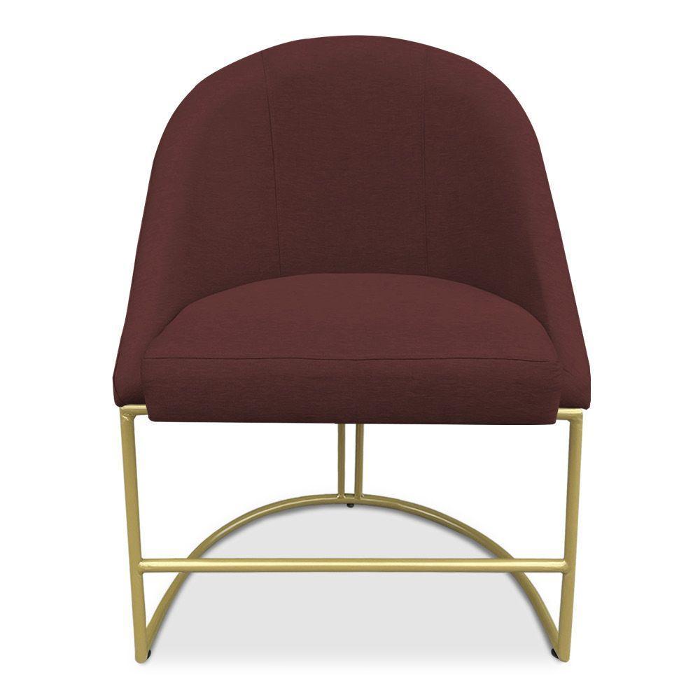 Kit 02 Cadeiras Poltrona De Jantar Bela Suede Marsala Base Metálica Industrial Dourado - Pallazio - 6