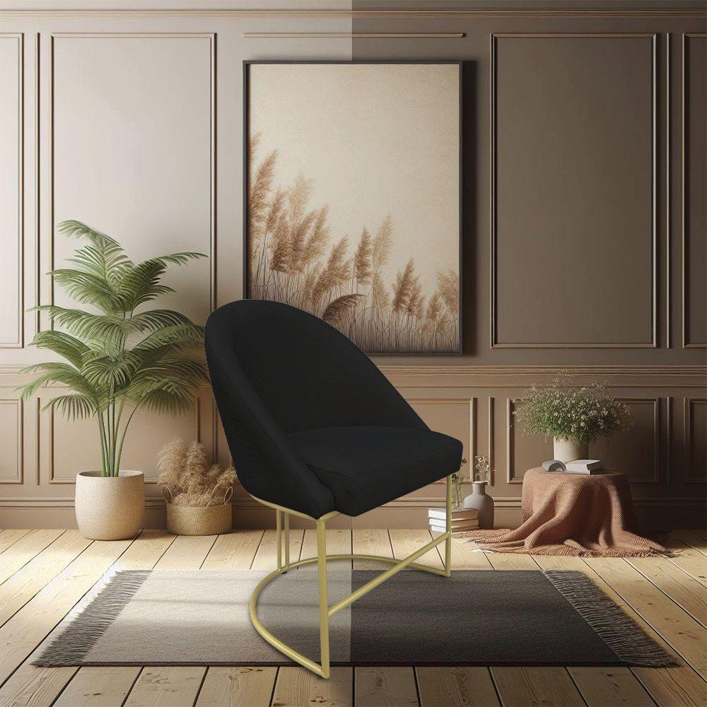Kit 02 Cadeiras Poltrona De Jantar Bela Suede Preto Base Metálica Industrial Dourado - Pallazio - 5