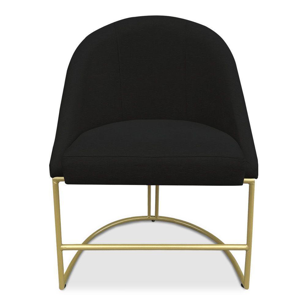 Kit 02 Cadeiras Poltrona De Jantar Bela Suede Preto Base Metálica Industrial Dourado - Pallazio - 6