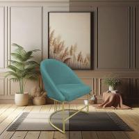 Kit 02 Cadeiras Poltrona De Jantar Bela Suede Azul Turquesa Base Metálica Industrial Dourado - 5