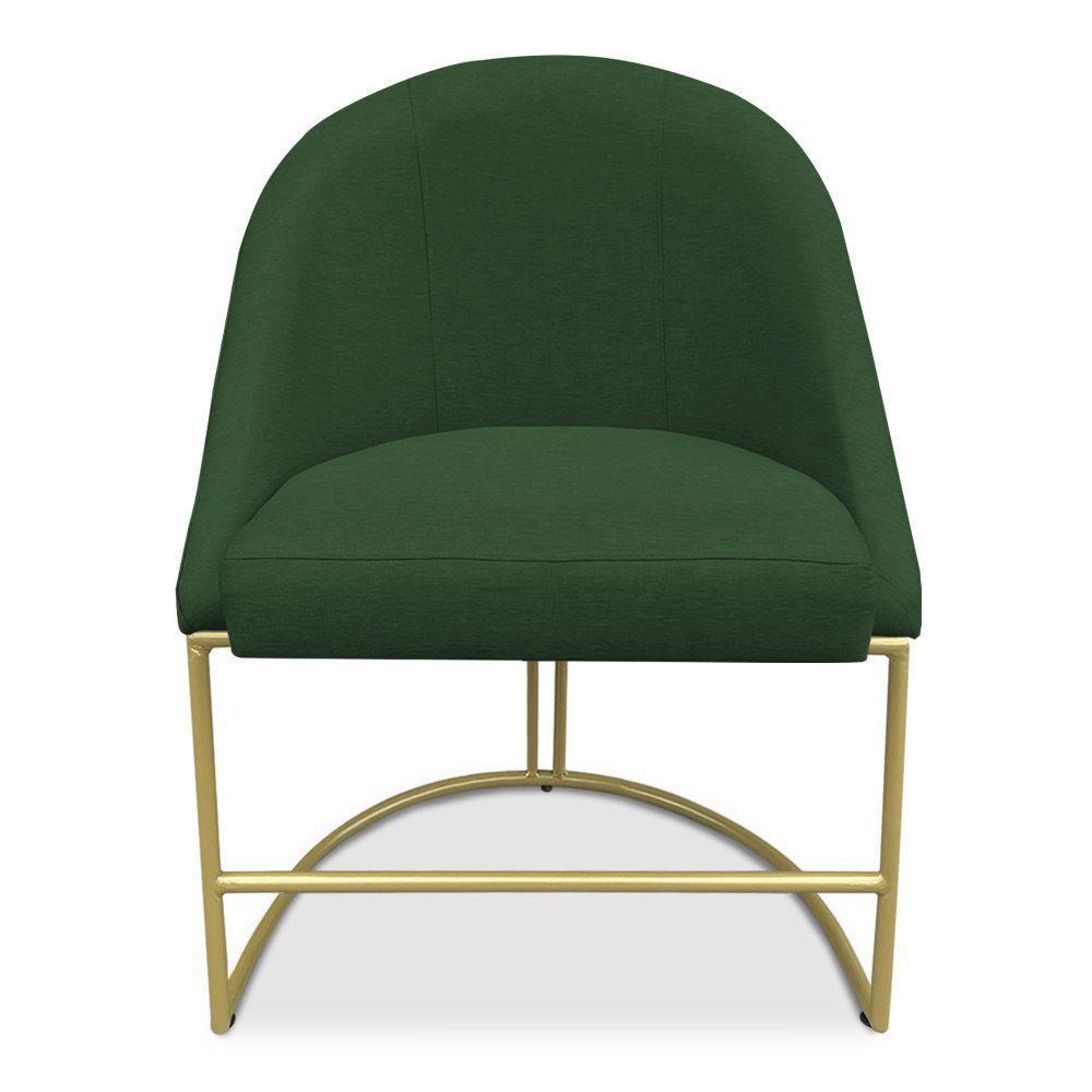 Kit 02 Cadeiras Poltrona De Jantar Bela Suede Base Metálica Industrial Dourado - Pallazio Verde - 4