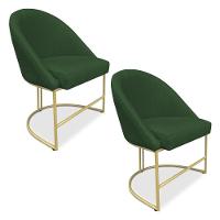Kit 02 Cadeiras Poltrona De Jantar Bela Suede Base Metálica Industrial Dourado - Pallazio Verde - 1
