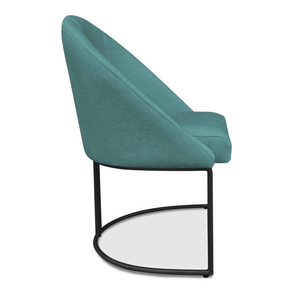 Kit 02 Cadeiras Poltrona De Jantar Bela Suede Azul Turquesa Base Metálica Industrial Preto - 3