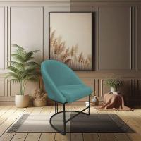 Kit 02 Cadeiras Poltrona De Jantar Bela Suede Base Metálica Industrial Preto Azul Turquesa - 6