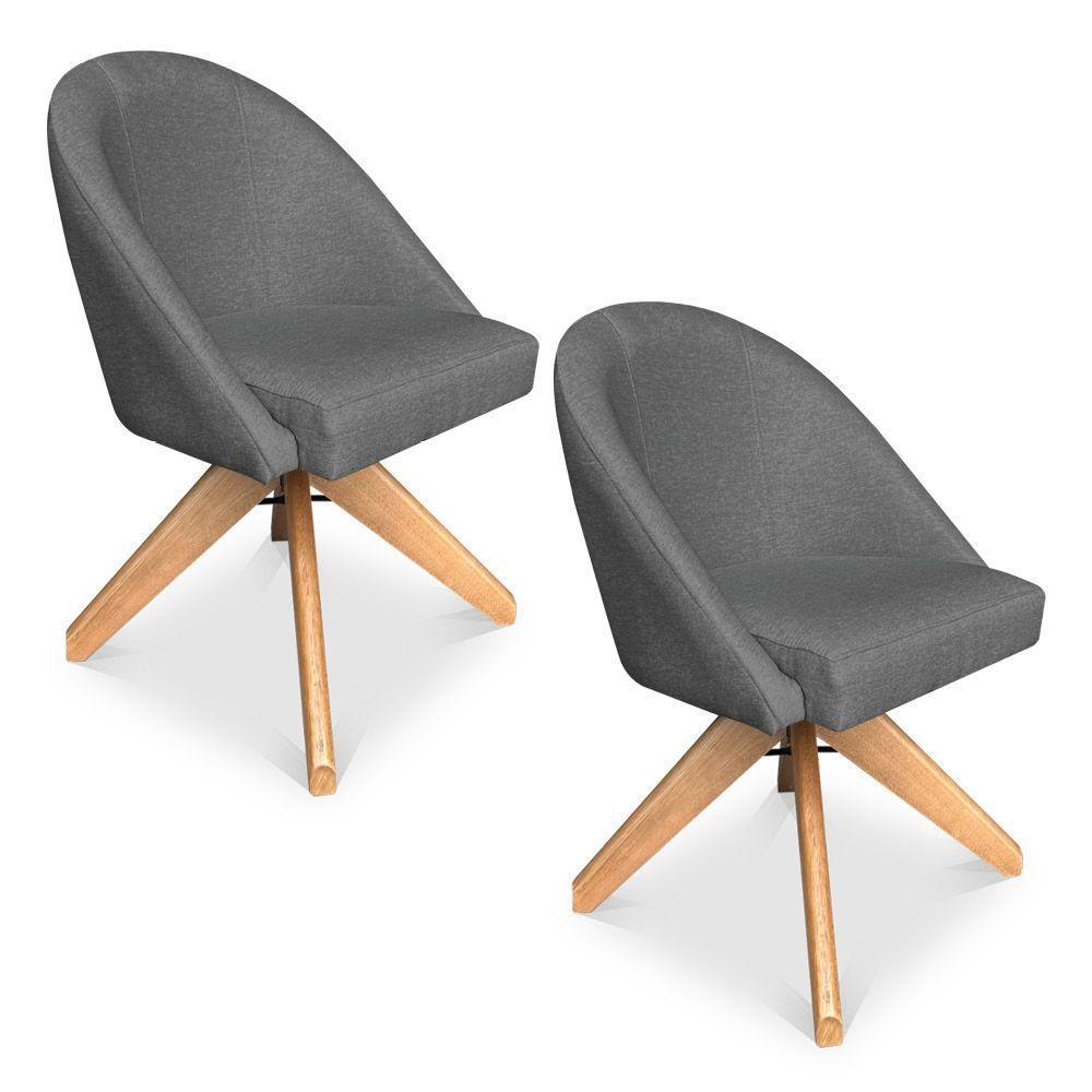 Kit 02 Poltronas Cadeira Giratória Bela Linho Grafite Base De Madeira - Pallazio - 1