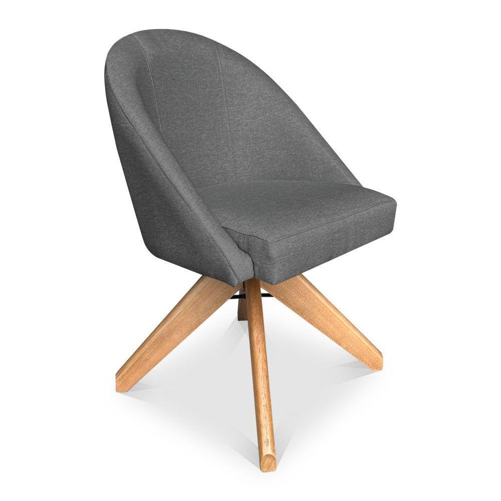 Kit 02 Poltronas Cadeira Giratória Bela Linho Grafite Base De Madeira - Pallazio - 5