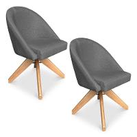 Kit 02 Poltronas Cadeira Giratória Bela Linho Grafite Base De Madeira - Pallazio - 1